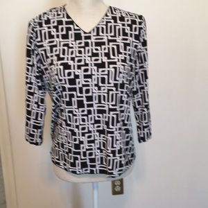 Laura Ashley new with tag petite small classy top in black and white pattern